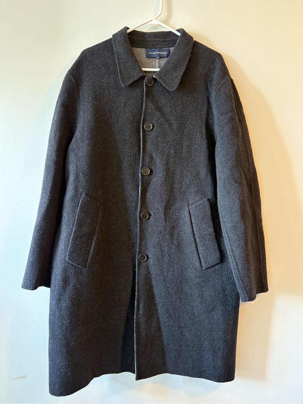 Club Monaco Charcoal Gray Men's Wool Double Faced Single Breast Coat Size M Fall - Picture 2 of 11